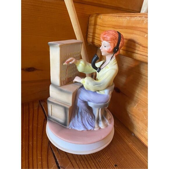 Vintage porcelain Female  Telephone Switchboard Operator Music box Motion - Picture 1 of 6